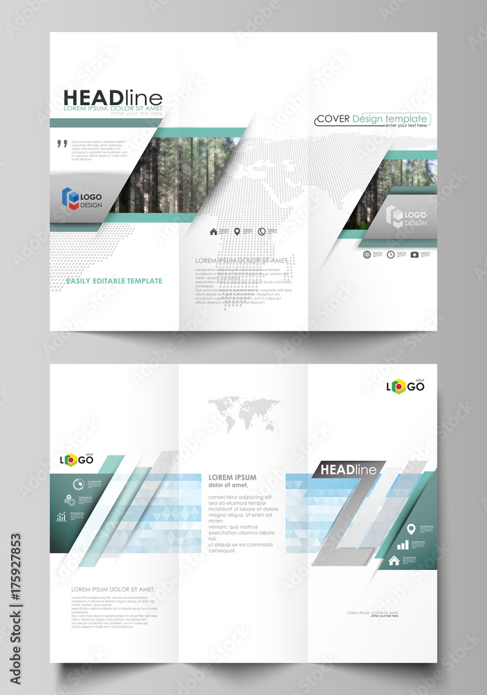 Poster tri-fold brochure templates on both sides. abstract vector layout in flat design. colorful backgroun