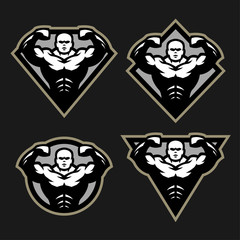 Bodybuilder sport fitness logo, a set of different shapes.