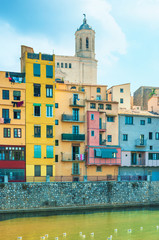 Colorful houses at river Onyar in Girona, Catalonia Spain