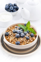 berry crumble with oatmeal, closeup, vertical