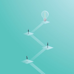 Business creativity vector concept with lightbulb. Creative teamwork process with steps..