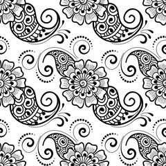 Seamless asian ethnic floral pattern. Mehndi design. Vector illustration