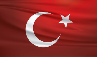 Realistic vector flag of Turkey on the wavy surface of fabric design