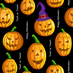 Happy Halloween pumpkins seamless texture. Vector illustration on a Halloween theme.