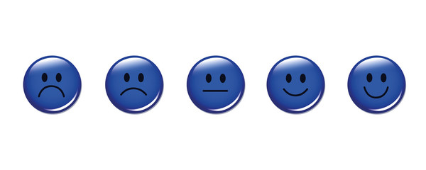 fünf blaue bewertungs smileys