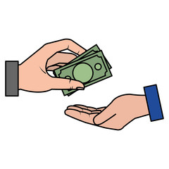 hands human with bills money isolated icon