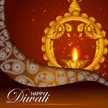 Illustration of decorated diya for Happy Diwali holiday background
