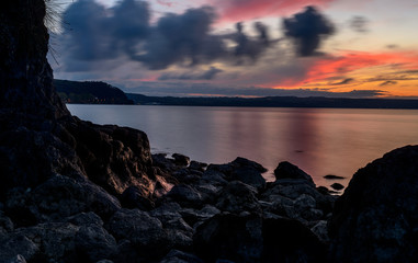 Soft Light pinching the Rock during the Blue Hours - Bracciano Lake, Lazio, Province of Rome, Italy.