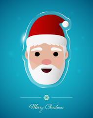 Santa flat design decoration on transparent glass badge, Christmas greeting card