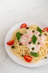 Pasta penne on a white plate