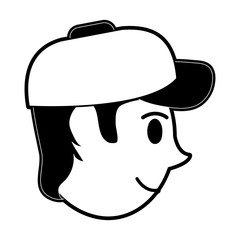 happy man with hat or cap  face sideview icon image vector illustration design  black and white