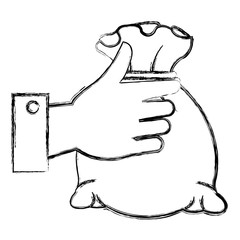 hand human with money bag isolated icon