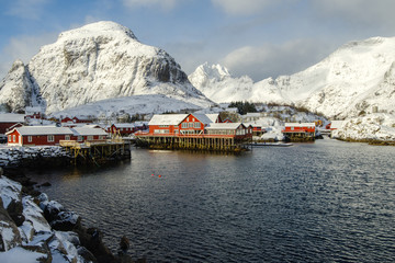 Lofoten Islands in the winter. Traditional Norwegian landscape
