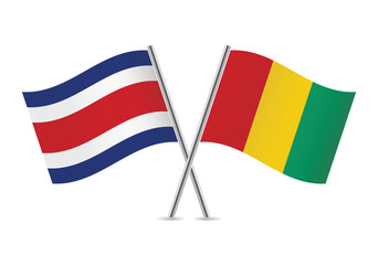 Costa Rica and Guinea flags.Vector illustration.