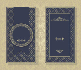 Wedding invitation cards baroque style. The front and rear side. Beautiful Victorian ornament. Frame with floral elements. Vector illustration.