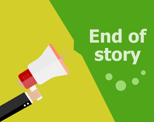 flat design business concept. End of Story. Digital marketing business man holding megaphone for website and promotion banners.