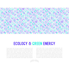 Ecology and green energy concept with thin bicolor line icons for environmental, recycling, renewable energy, nature. Vector illustration for banner, web page, print media.