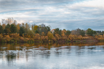 beautiful landscape with autumn forest and river