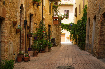Old street of Old Town of Pienza, Tuscany, Italy