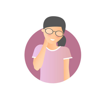 Embarrassment expression, woman shy, timid. Flat gradient vector icon