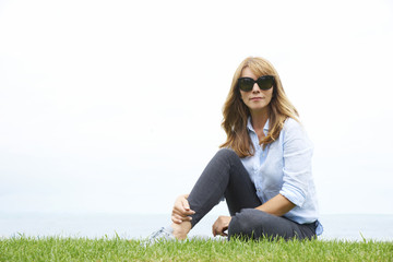 Happy woman relaxing outdoor