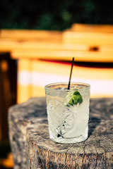 Sweet Summer Party Cocktail on Robust Wooden Tree Stump