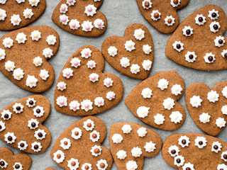 Heart shaped cookies on baking paper background