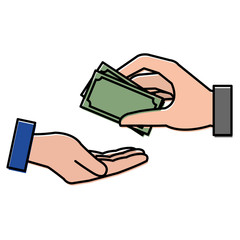 hands human with bills money isolated icon
