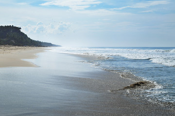 Fototapeta na wymiar The long ocean beach is in the horizon