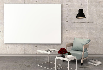 mock up poster frames in hipster interior modern living room background, 3D render