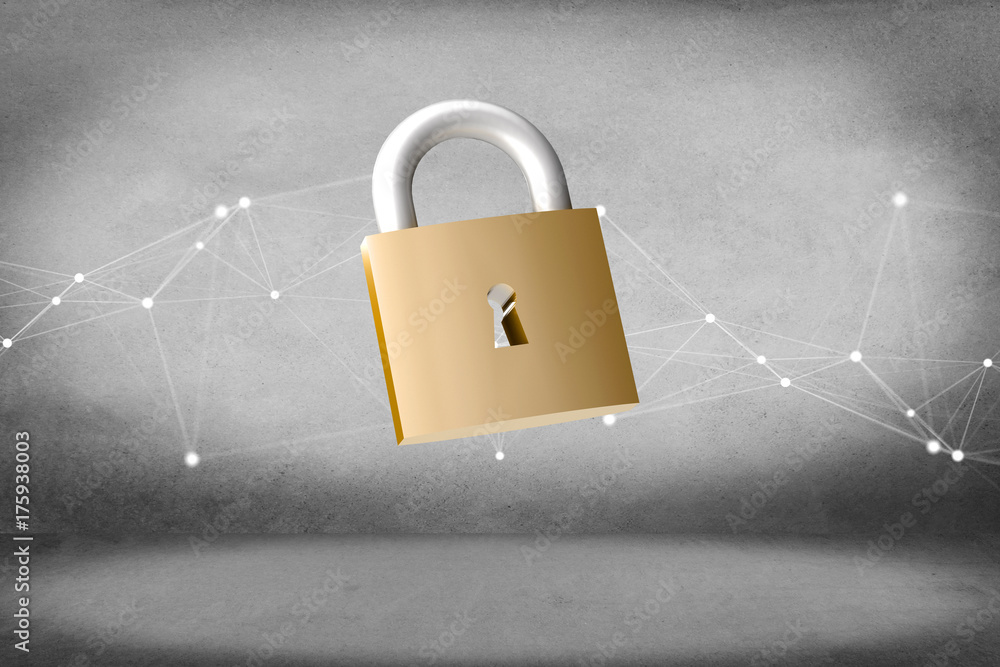 Poster padlock security connection isolated on a color background - 3d rendering