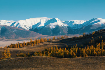 Valley and Snow Mountain, Altai mountains, Chuya ridge, West Siberia, Russia.