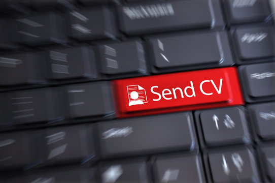 Send your CV or resume by e-mail, conceptual image with notebook keyboard
