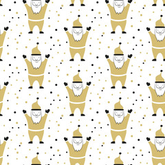 Seamless pattern with Santa Claus on the white background.