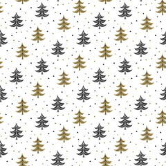 Seamless pattern with christmas trees on the white background.