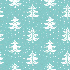 Seamless pattern with christmas trees on the blue background.