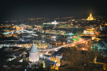 Fototapeta na wymiar Top view of the Georgian capital Tbilisi at night