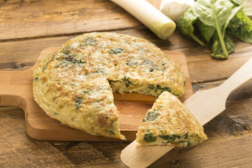 Omelette  of spinach and cheese anf leek