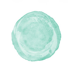 Green circle watercolor painting textured on white paper isolated on white background