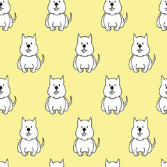 Seamless pattern with cartoon dogs on the yellow background.
