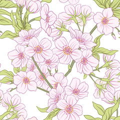 Seamless pattern with Japanese blossom sakura. Vector stock illu