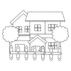 beautiful house building with trees and fence