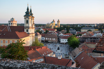 View of Eger from the castle at sunset, Hungary