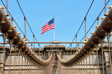 Fototapeta premium American flag on Brooklyn Bridge