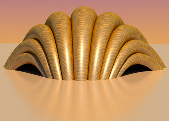 Unusual shell structure 3D illustration. Curved shapes on gradient color background. Collection