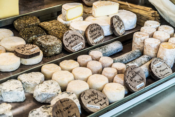  Different cheeses at open air-market.