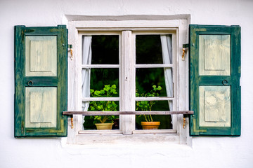 Fototapeta na wymiar flowers at an old window