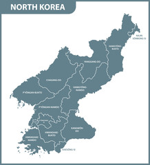 The detailed map of the North Korea with regions