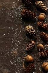 Holiday background with copy space- dark wood with christmas theme