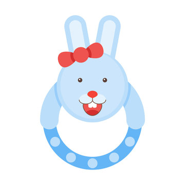 Pretty rattle bunny. Kids rabbit toys vector illustration